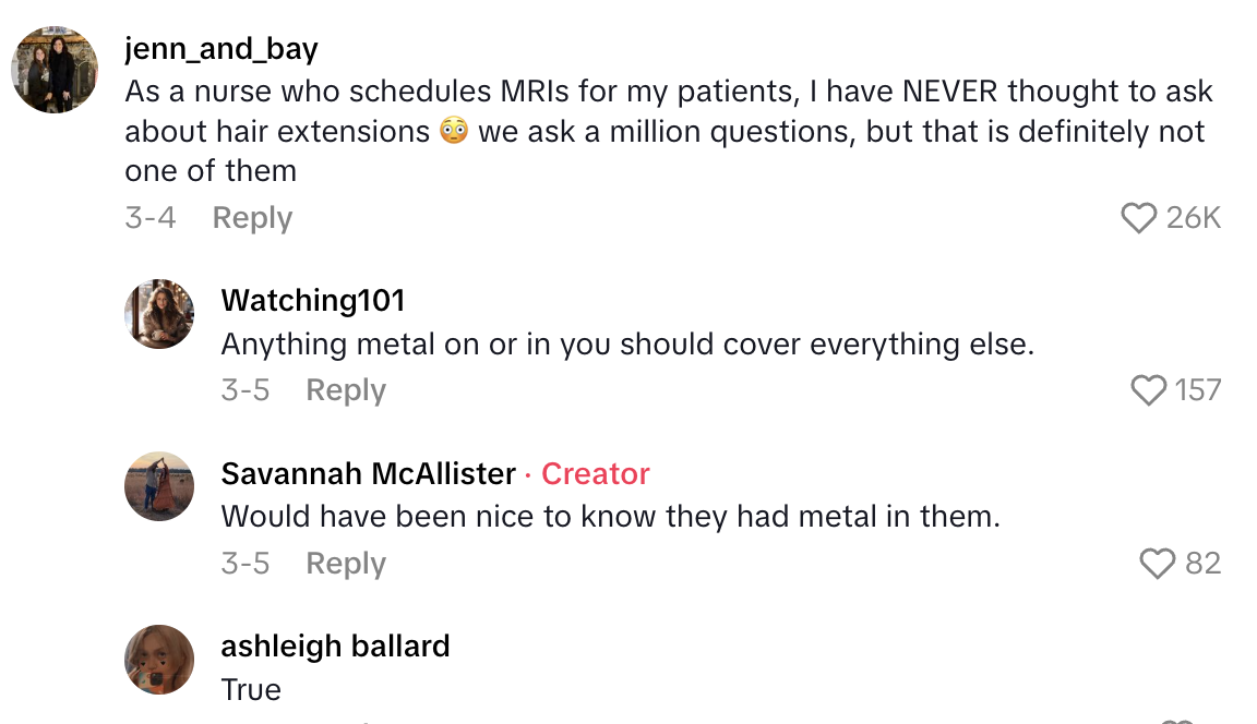 Screenshot 2025 07 06 at 5.48.47 PM A Patient Said Her Hair Extensions Were A Problem When She Had An MRI.   I had to lay there for 26 minutes with my hair being pulled out of my head.